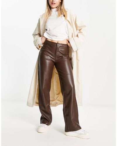 NA-KD Faux Leather Straight Leg Pants - Natural