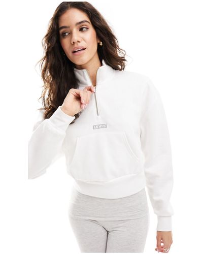 Levi's Cropped Half Zip Sweat With Small Logo - White