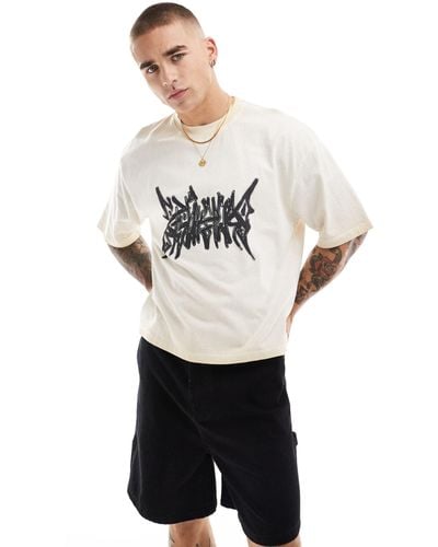 Pull&Bear Boxy Fit Graphic T-shirt - White