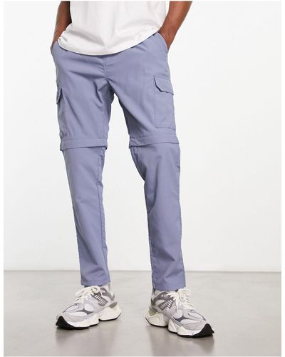 Brave Soul Pantalon cargo en tissu technique à jambes zippées - pâle - Bleu