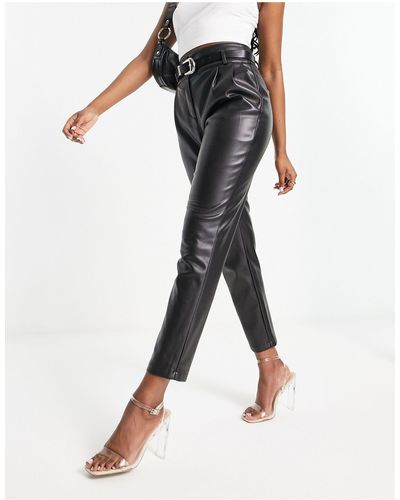 Morgan Leather Look Paper Bag Waist Trouser - Black