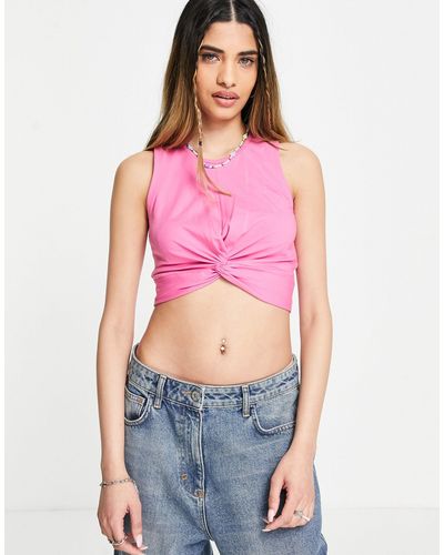 Noisy May Twist Front Crop Top - Pink
