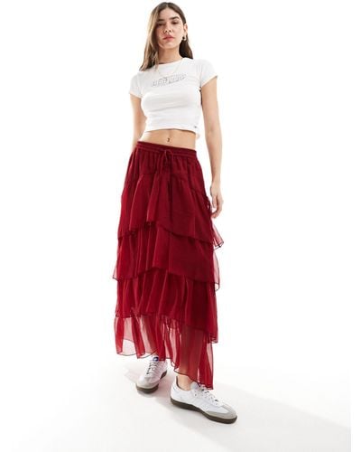 Miss Selfridge Chiffon Tie Maxi Skirt - Red