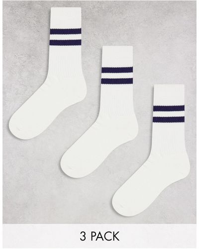 ASOS Confezione da 3 calzini sportivi con righe blu navy - Bianco