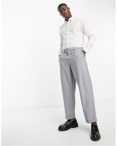 New Look Pantaloni eleganti comodi a quadri con pieghe - Bianco