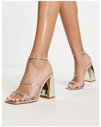 SIMMI Simmi London Inez Block Heel Embellished Sandals - Metallic