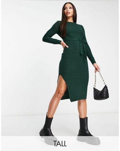 Brave Soul Tall Eddie Knitted Dress With Slit - Green