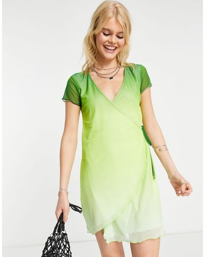 ASOS Short Sleeve Mini Mesh Wrap Dress - Green