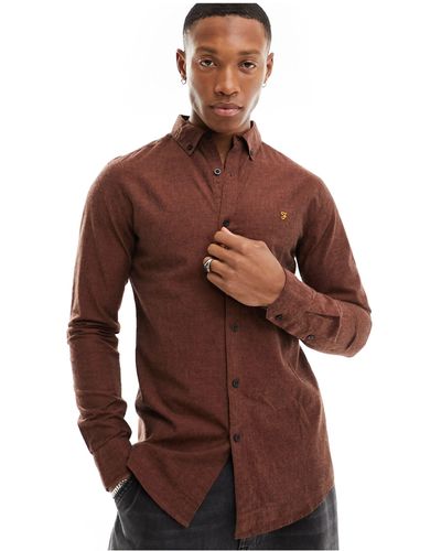 Farah Steen Slim Fit Brushed Shirt - Brown