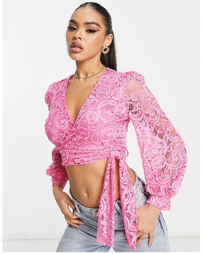 John Zack Lace Knot Front Top - Pink
