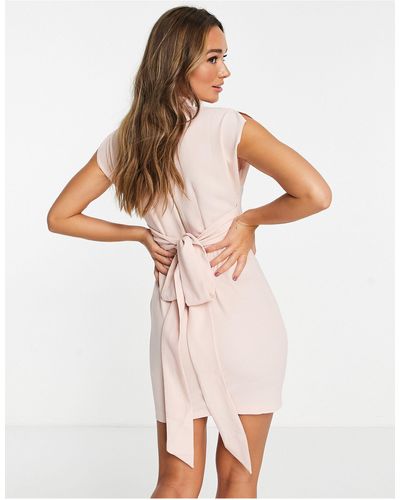 Closet Belted Tie Waist Mini Dress - Pink