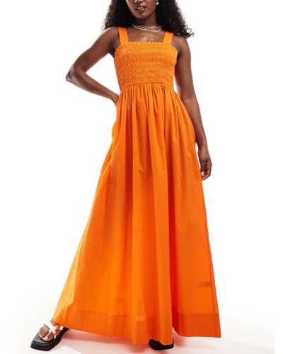 ASOS Shirred Bust Maxi Beach Dress - Orange