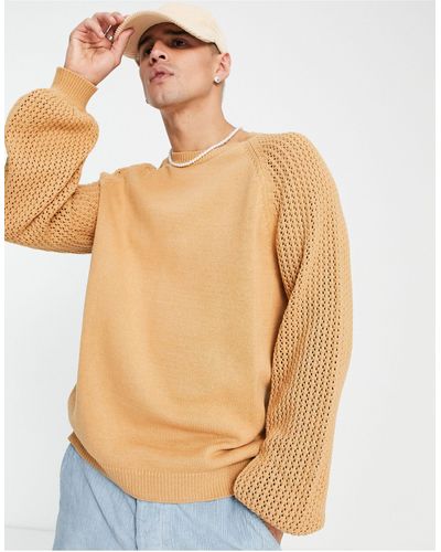 ASOS Oversized Knitted Jumper Contrast Sleeves - Brown