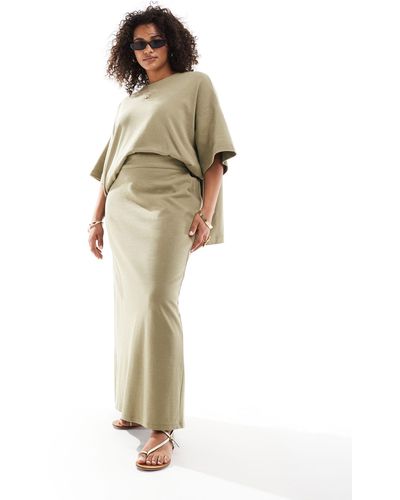 ASOS Curve Premium Heavy Weight Textured Jersey Column Maxi Skirt - Metallic
