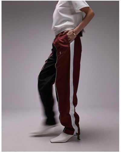 TOPSHOP Pantaloni sportivi con fondo elasticizzato bordeaux - Rosso