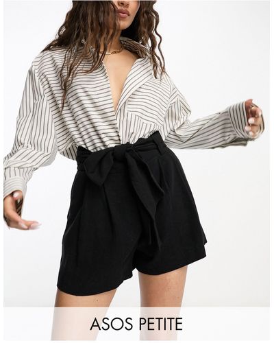 ASOS Petite - Linnen Short Met Gestrikte Taille - Zwart