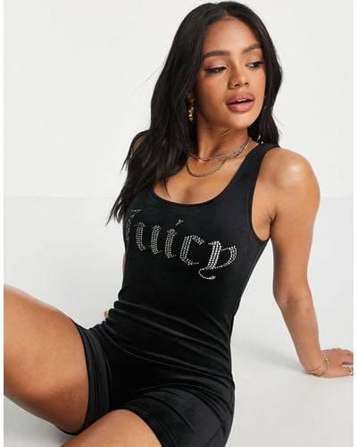 Juicy Couture Velour Romper With Diamante Branding - Black