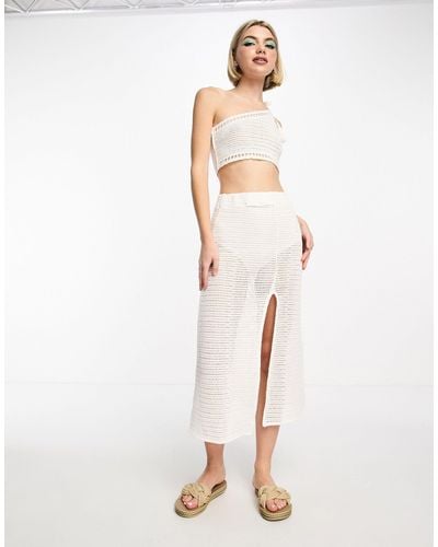 Pull&Bear Crochet Midi Skirt Co-ord - White