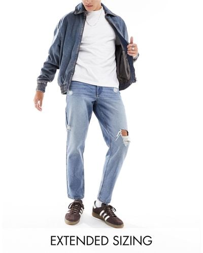 ASOS Jeans classici rigidi lavaggio medio con strappi - Blu