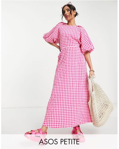 ASOS Asos Design Petite Open Back Puff Sleeve Maxi Dress - Pink