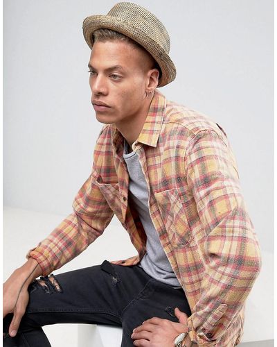 ASOS Straw Pork Pie Hat With Distressing - Natural