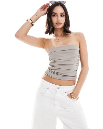 Stradivarius Ruched Detail Jersey Top - White