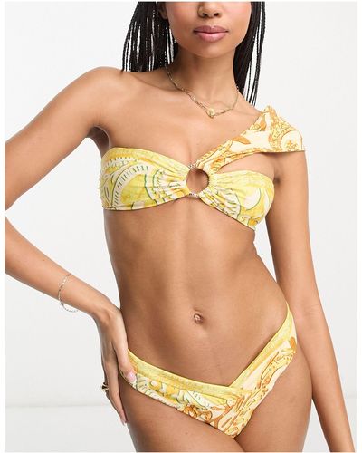 River Island Top bikini a fascia con nodo con stampa - Bianco