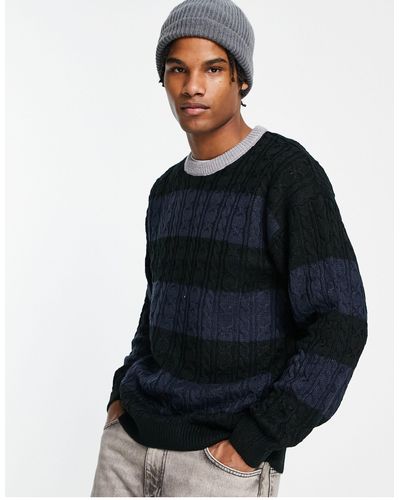 New Look Relaxed Fit Cable Crew Neck Sweater - Blue
