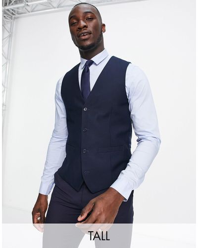 French Connection Tall Slim Fit Dinner Suit Waistcoat - Blue