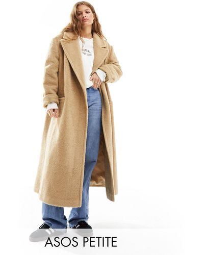 ASOS Asos design petite - manteau en maille bouclée avec épaules renforcées - camel - Blanc