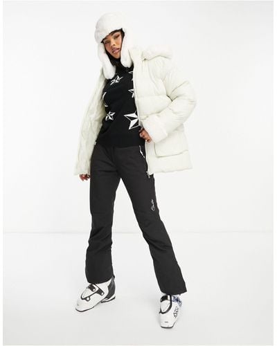Threadbare Ski Cinched Waist Hooded Puffer Coat With Faux Fur Trims - White