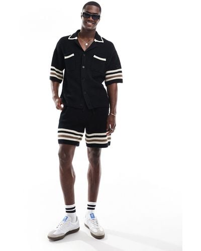 The Couture Club Stripe Trim Knitted Shorts - Black