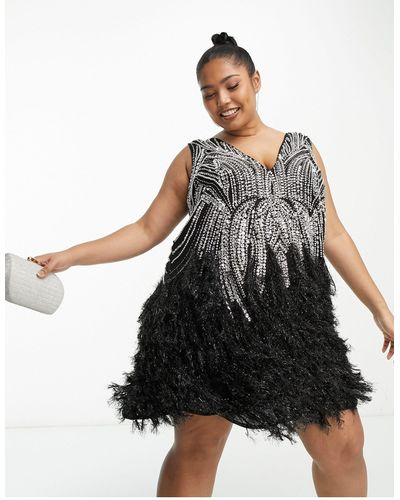 ASOS Curve - Mini-jurk Met Kristallen, Kralen En Imitatieveren Aan - Zwart