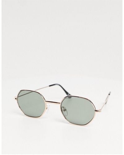 ASOS 90s Mini Angled Metal Sunglasses With Dark Green Lens - Metallic