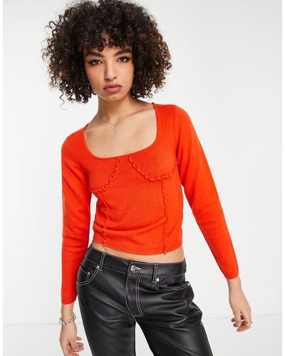 ASOS Top en maille à détail corset et coutures volantées - Orange