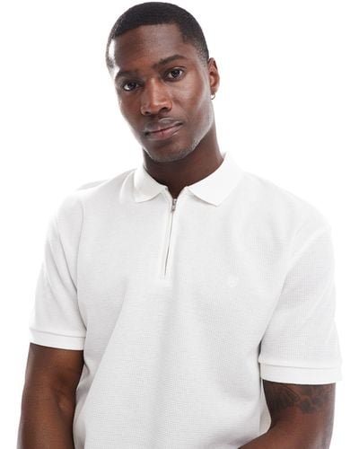 Jack & Jones Premium Textured Zip-through Polo Shirt - White