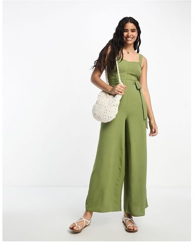 Miss Selfridge Belted Sweetheart Neck Wide Leg Jumpsuit - Green