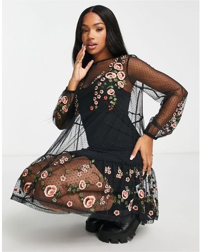 Floral Embroidered Mesh Dresses for Women - Up to 55% off