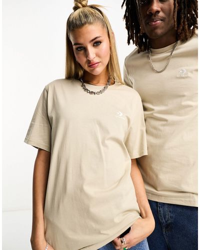 Converse Uniseks T-shirt Met Chevron-borduursel - Naturel