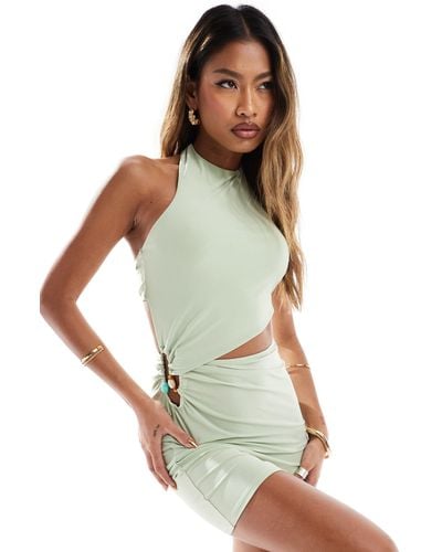 ASOS High Neck Mini Dress With Quartz Trim - Green