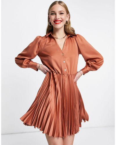 Closet Pleated Mini Shirt Dress - Multicolour