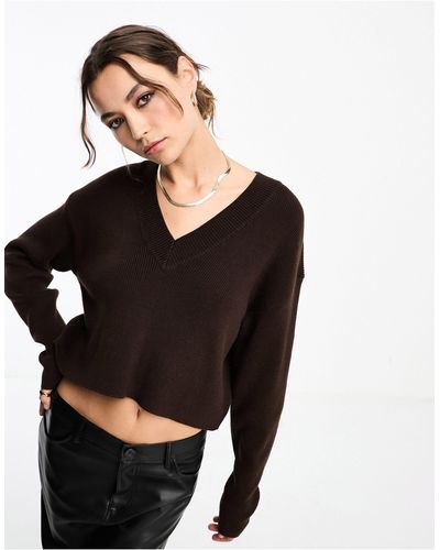 PacSun V-neck Cable Knit Cropped Sweater - Black