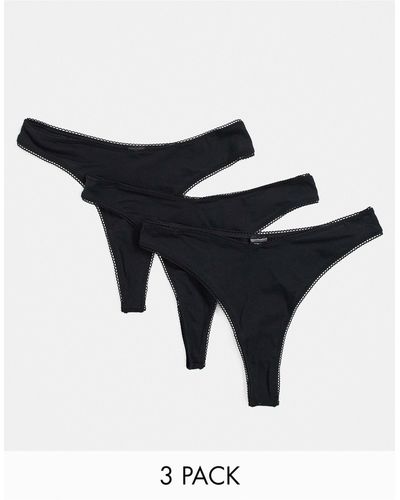 ASOS 3 Pack Cotton High Leg Thong With Dipped Front - Black