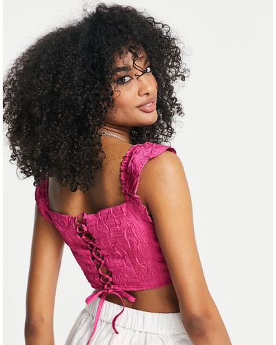 Annorlunda Square Neck Ruched Top - Pink