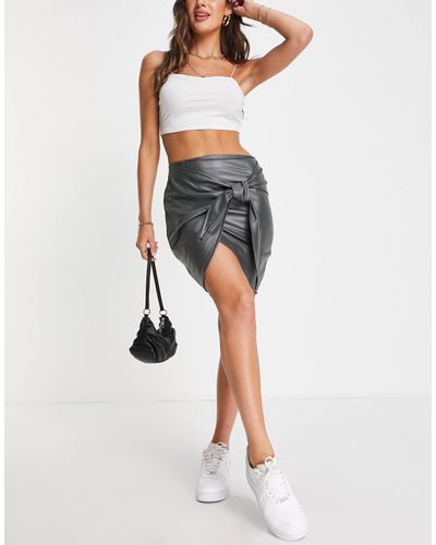 I Saw It First Leather Look Wrap Style Mini Skirt - Blue