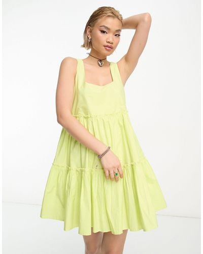 Collusion Tiered Volume Mini Summer Dress - Yellow