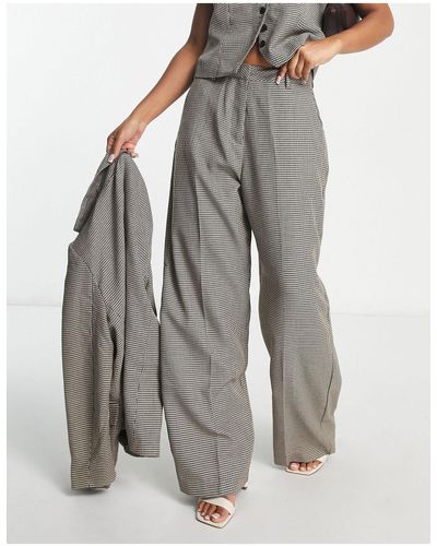Vero Moda Pantalon d'ensemble large à motif pied-de-poule - neutre - Gris