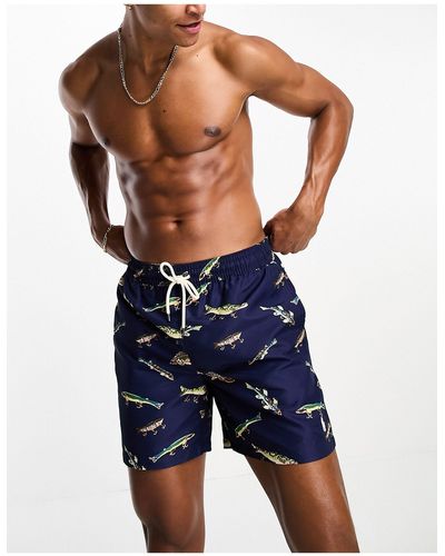 Polo Ralph Lauren Traveller Bait & Tackle Print Mid Swim Shorts - Blue