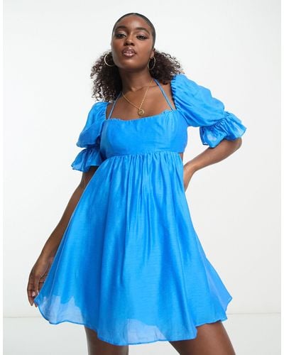 Forever New Puff Sleeve Mini Dress - Blue