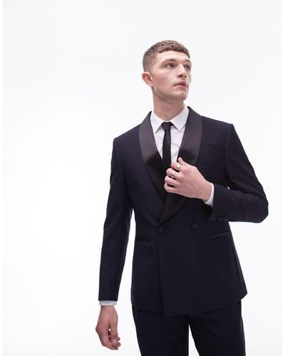TOPMAN Premium Wool Rich Tux Suit Jacket - Blue